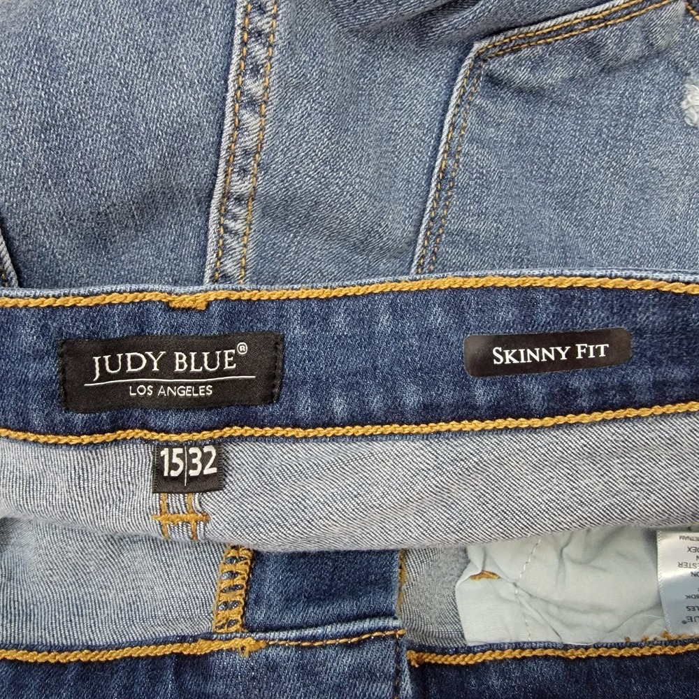 Judy‎ Blue Jeans Skinny Fit Womens 15/32 Blue Cotton Mid Rise Distressed Plaid - Picture 6 of 13